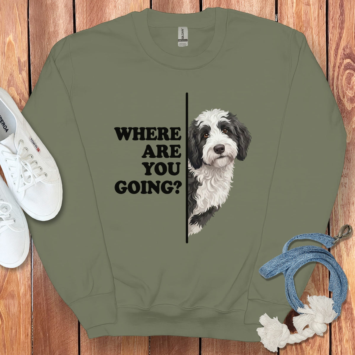 Where Going Sheepadoodle Sweatshirt in Military Green / S by Puppy Jo