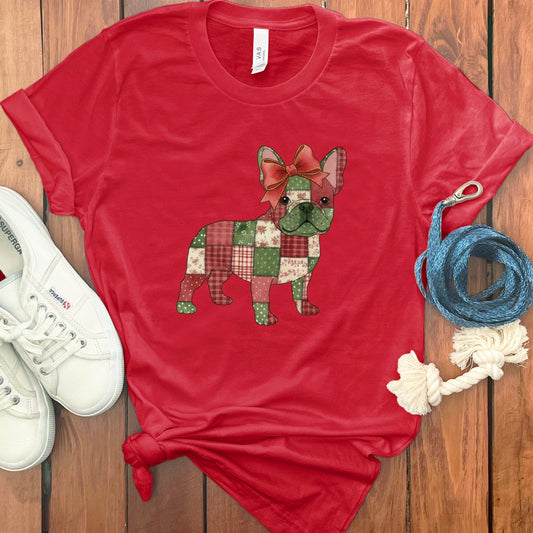 Red T-Shirt with Patchwork French Bulldog Graphic product type