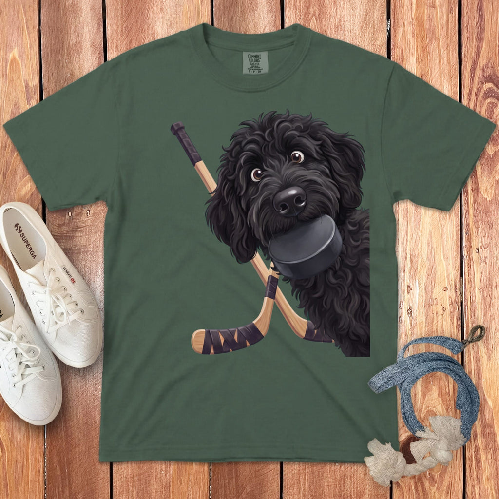 Black Goldendoodle Hockey Signature T-Shirt in Blue Spruce / S by Puppy Jo