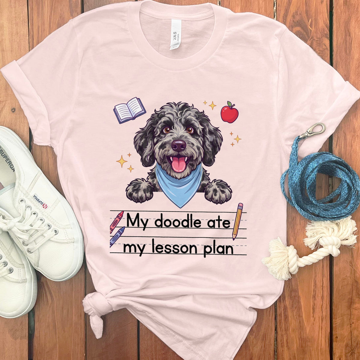Merle Goldendoodle Ate Lesson T-Shirt in Soft Pink / S by Puppy Jo