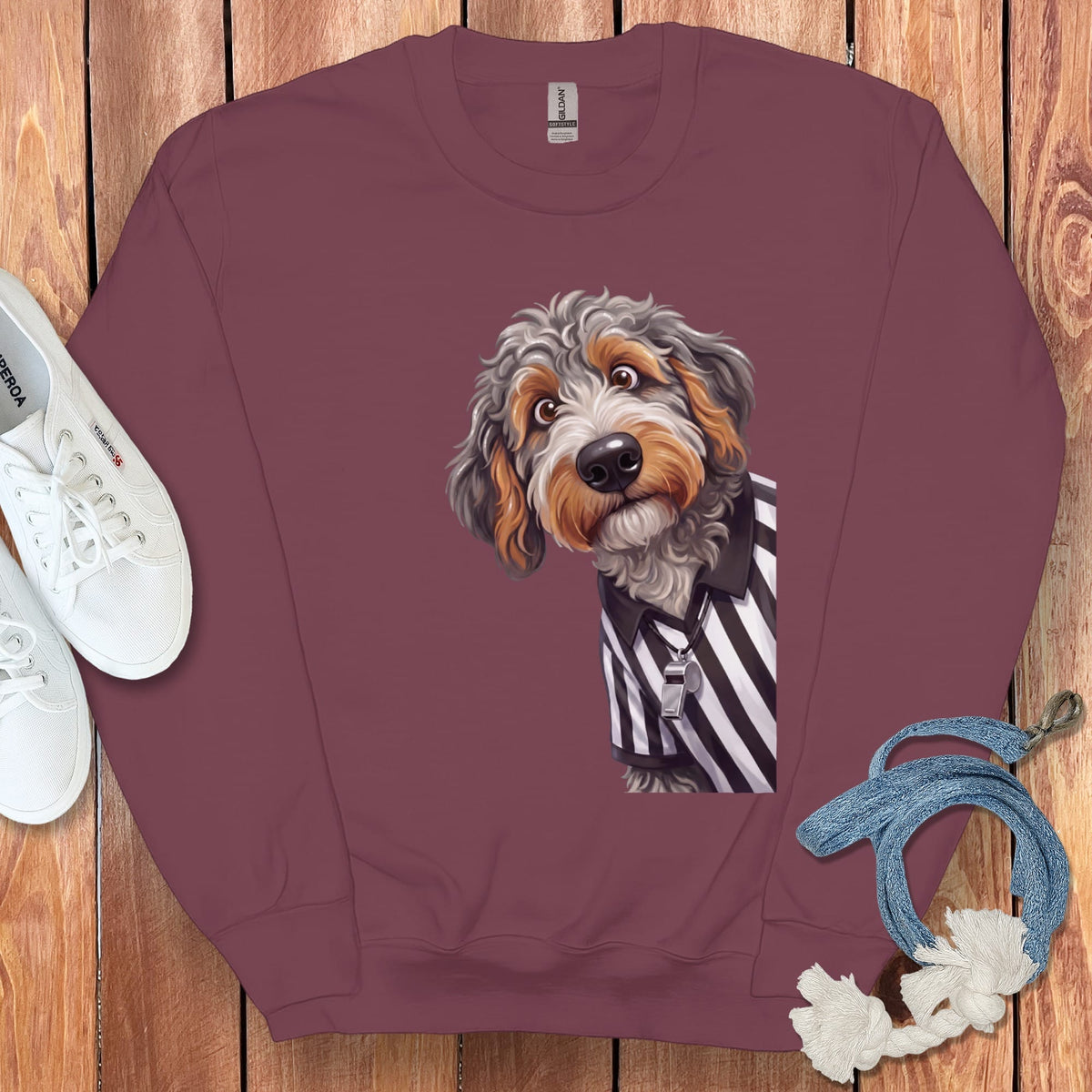 Aussiedoodle Football Referee Sweatshirt in Maroon / S by Puppy Jo