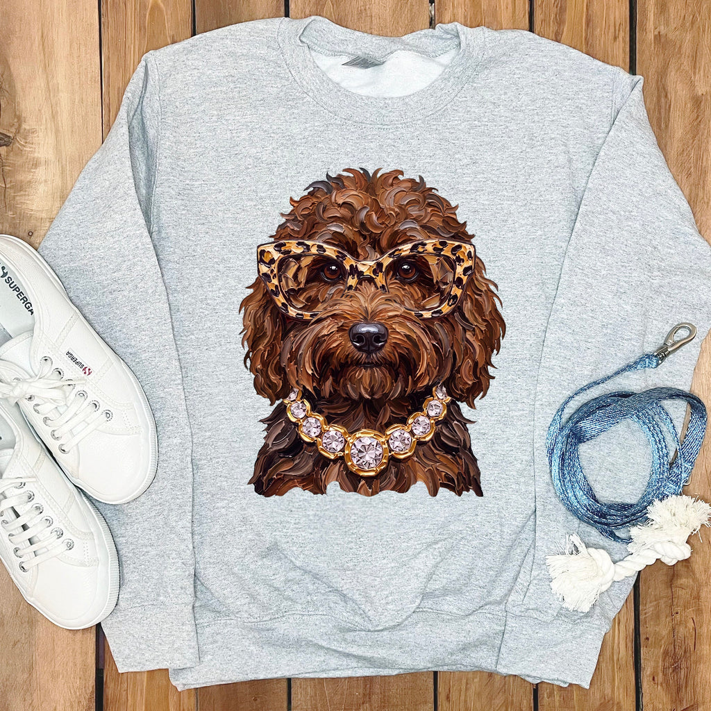 Chocolate Goldendoodle Glam Sweatshirt in Sport Grey / S by Puppy Jo