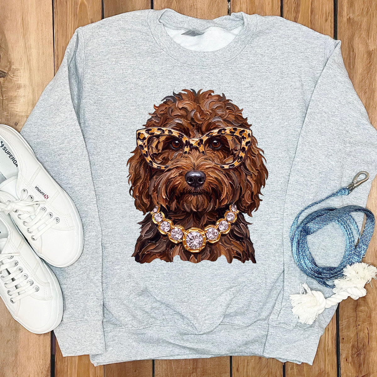 Chocolate Goldendoodle Glam Sweatshirt in Sport Grey / S by Puppy Jo