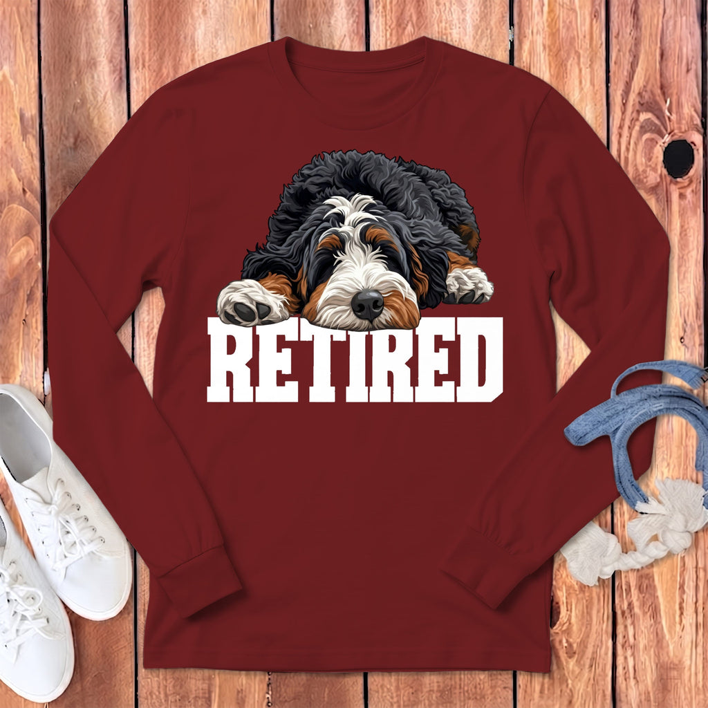 Retired Sleeping Bernedoodle Long Sleeve T-Shirt in Cardinal / S by Puppy Jo