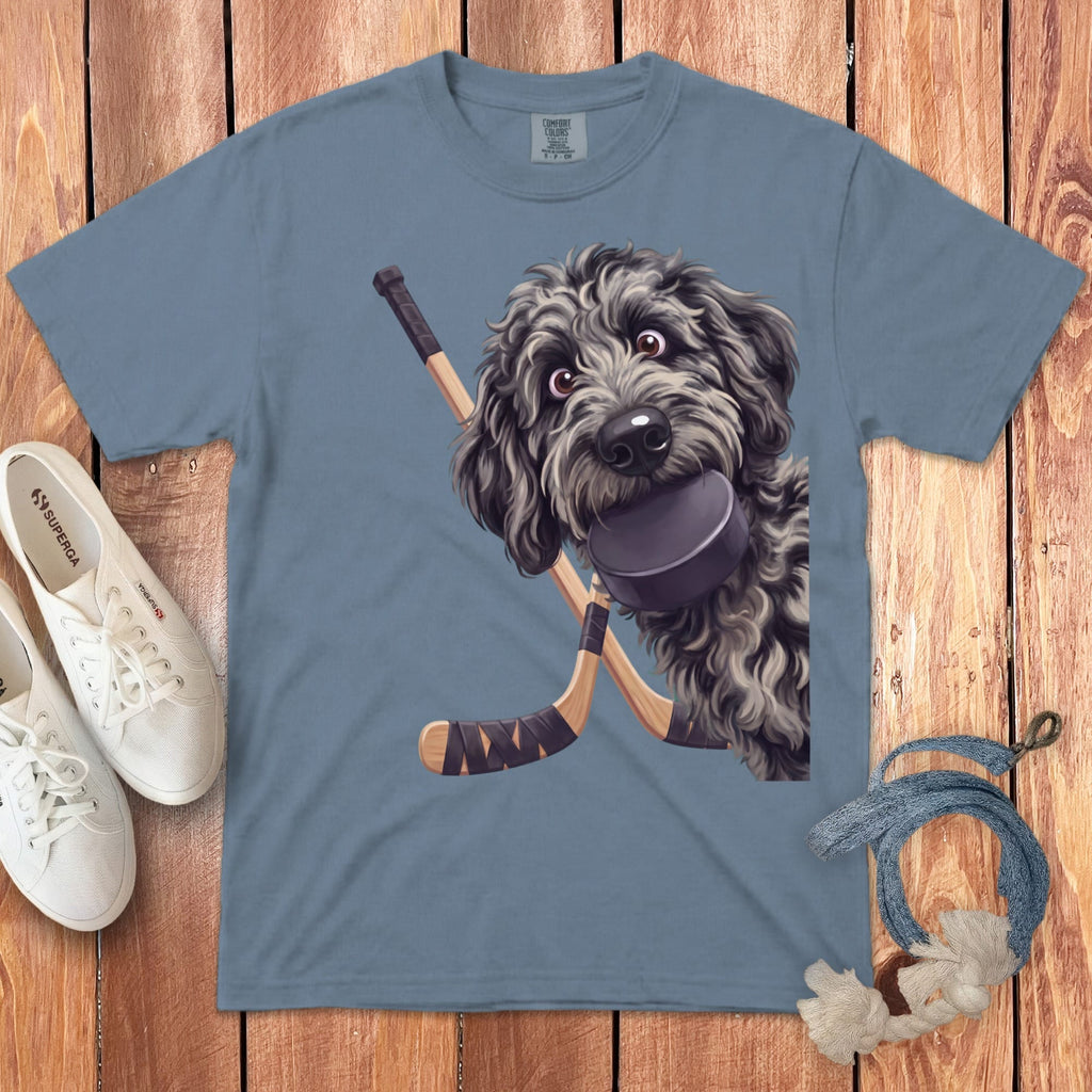 Merle Goldendoodle Hockey Signature T-Shirt in Blue Jean / S by Puppy Jo