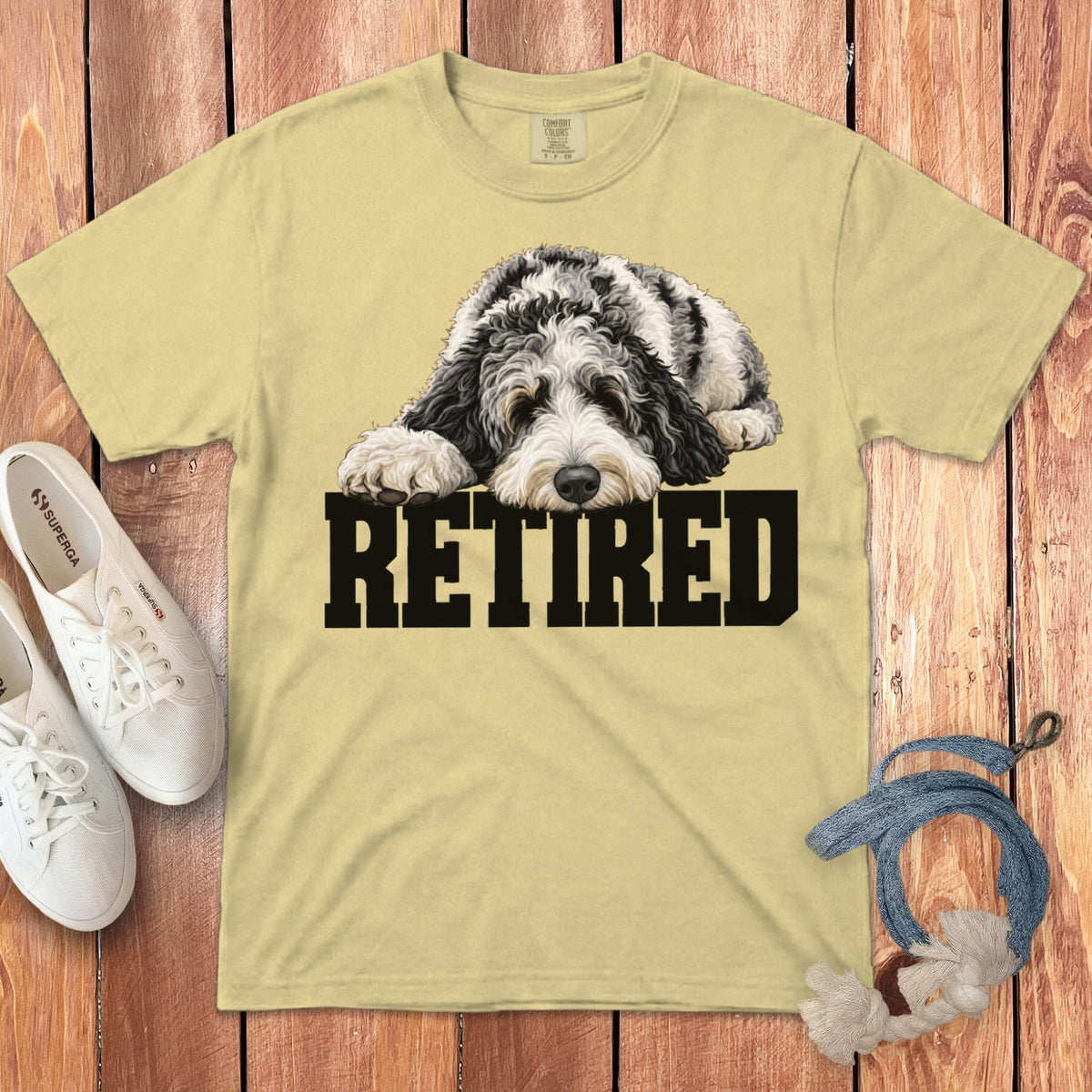 Retired Sleeping Merle Goldendoodle Signature T-Shirt in Butter / S by Puppy Jo