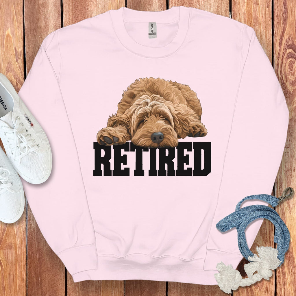 Retired Sleeping Apricot Goldendoodle Sweatshirt in Light Pink / S by Puppy Jo