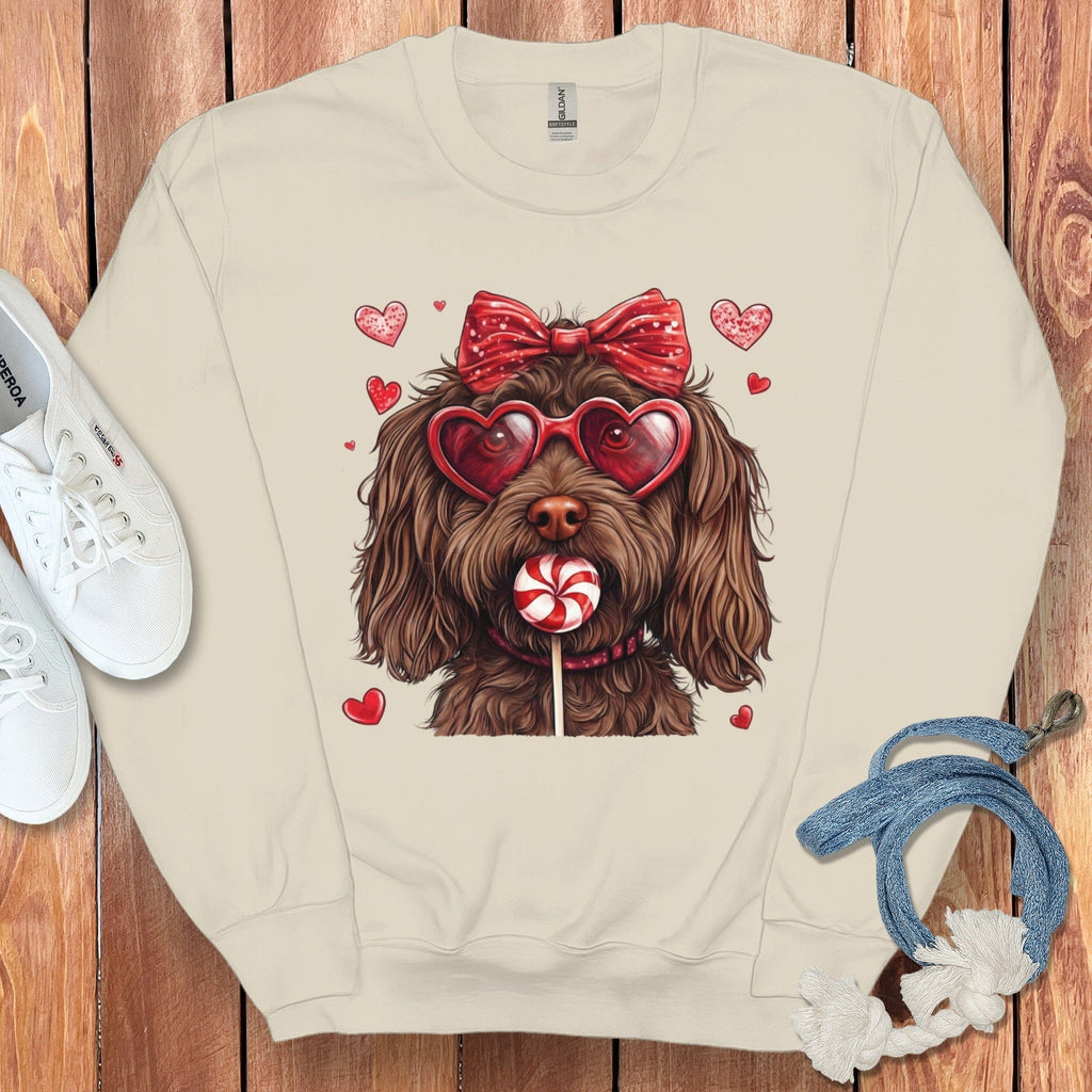 Adorable Dog with Hearts and Lollipop Sweatshirt
