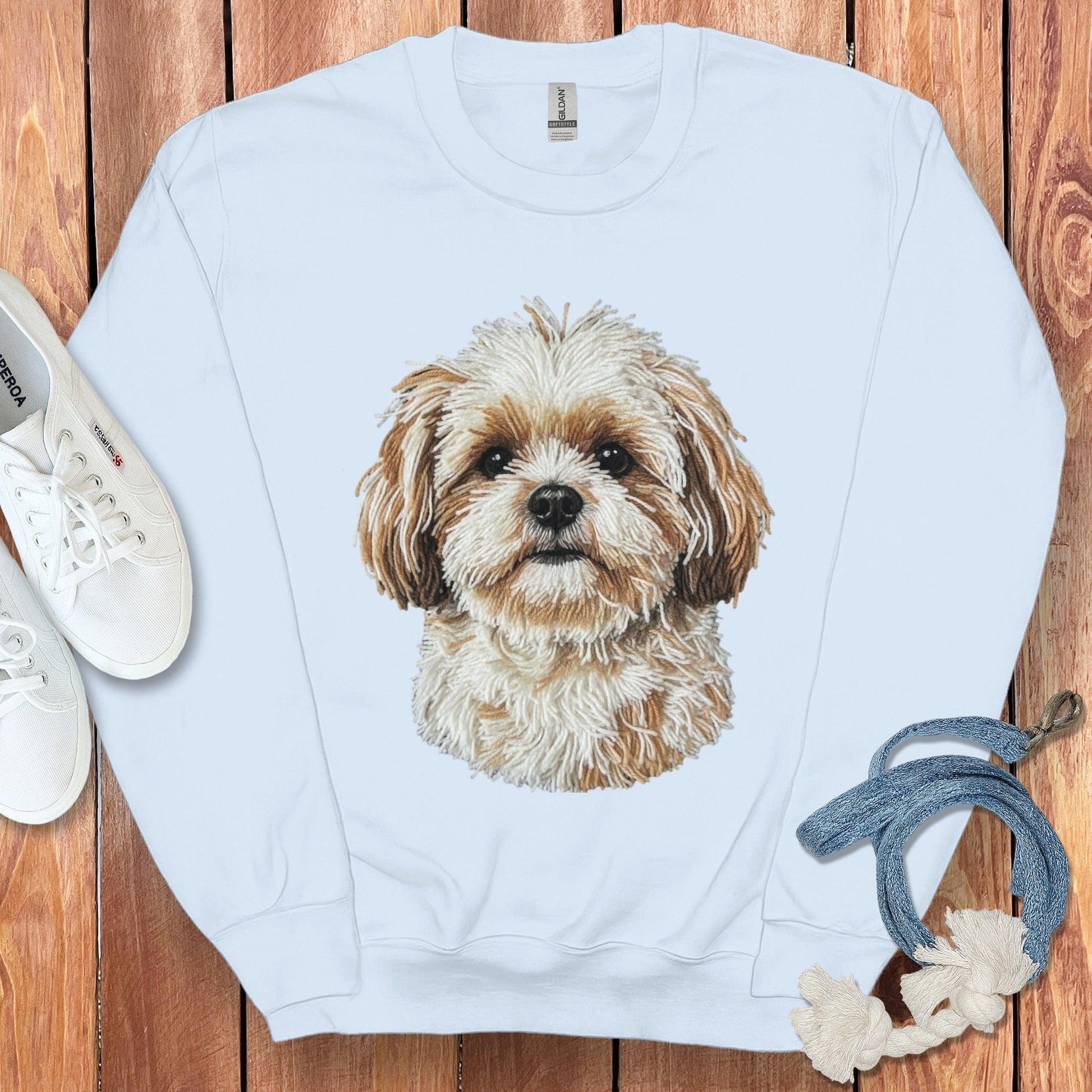 Adorable Shih Tzu Face Print Crewneck Sweatshirt