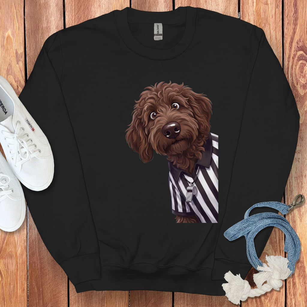 Chocolate Goldendoodle Football Referee Sweatshirt in Black / S by Puppy Jo