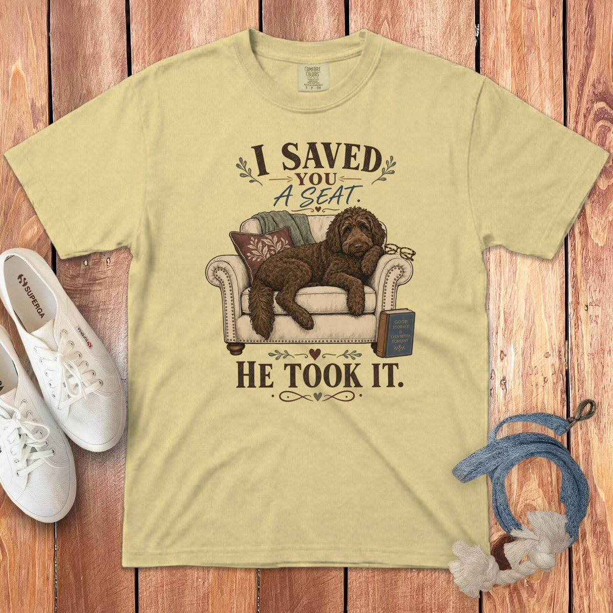 Chocolate Goldendoodle Seat Signature T-Shirt in Butter / S by Puppy Jo