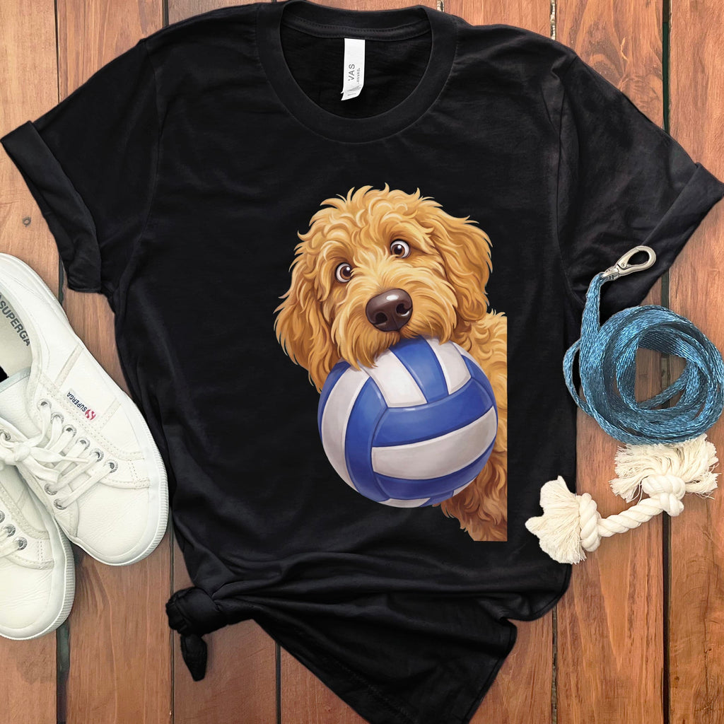 Golden Goldendoodle Volleyball T-Shirt in Black / S by Puppy Jo