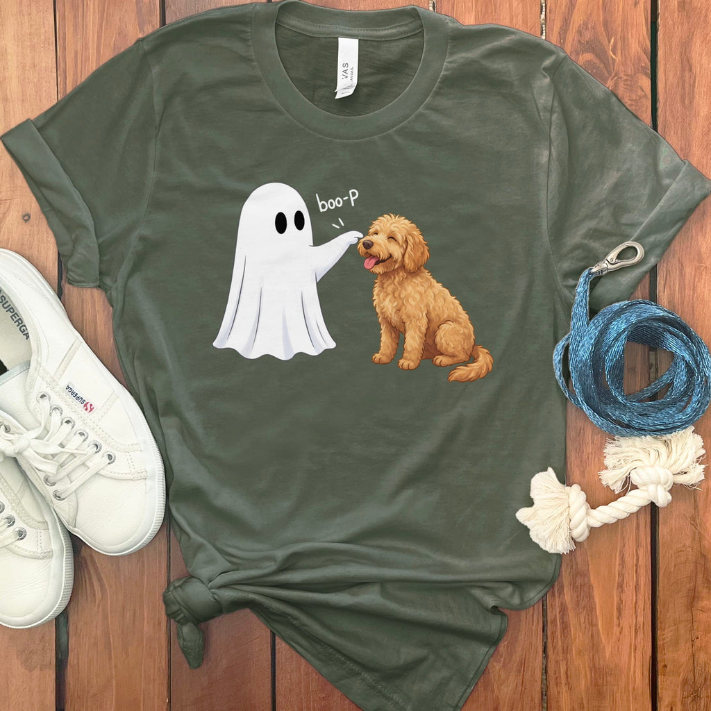 Apricot Goldendoodle Ghost Boop T-Shirt in S / Military Green by Puppy Jo
