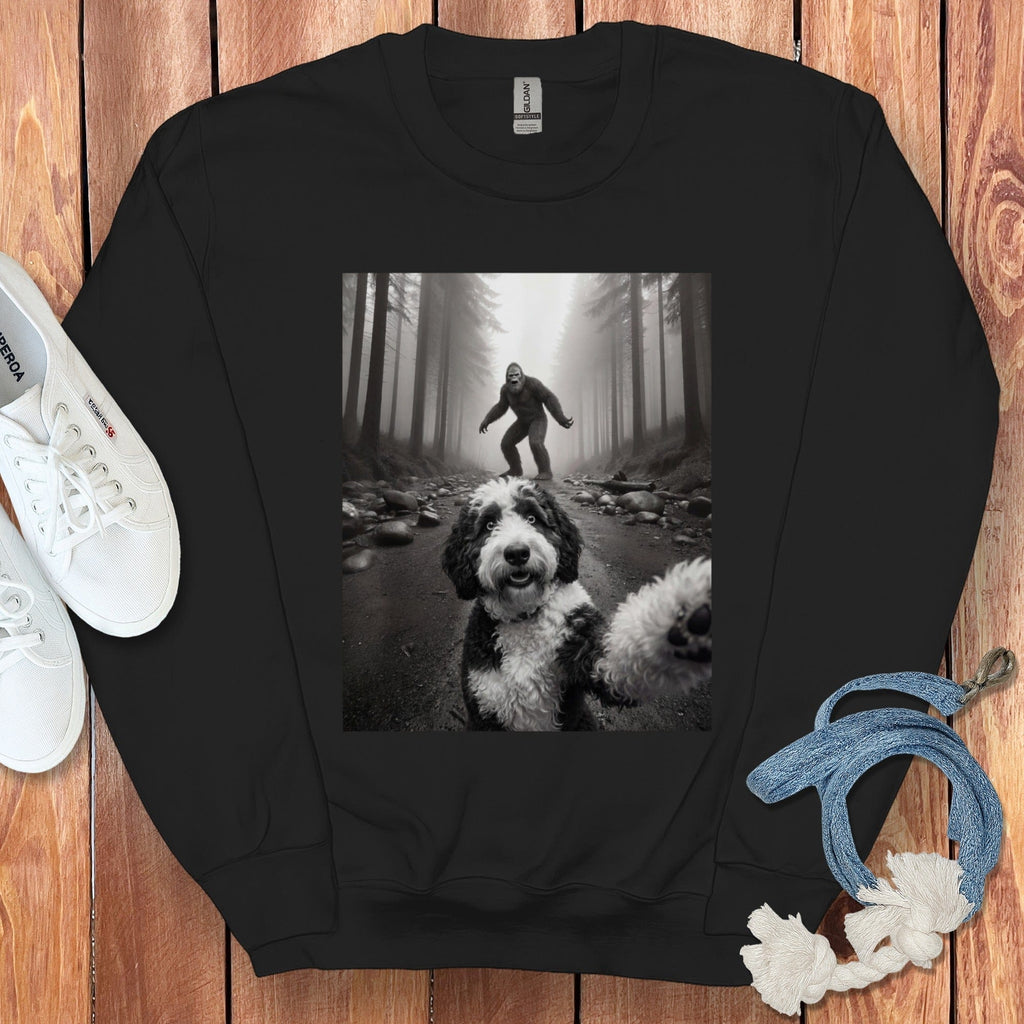 Bigfoot Hiding Behind Trees with Dogs Sweatshirt