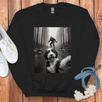 Bigfoot Hiding Behind Trees with Dogs Sweatshirt