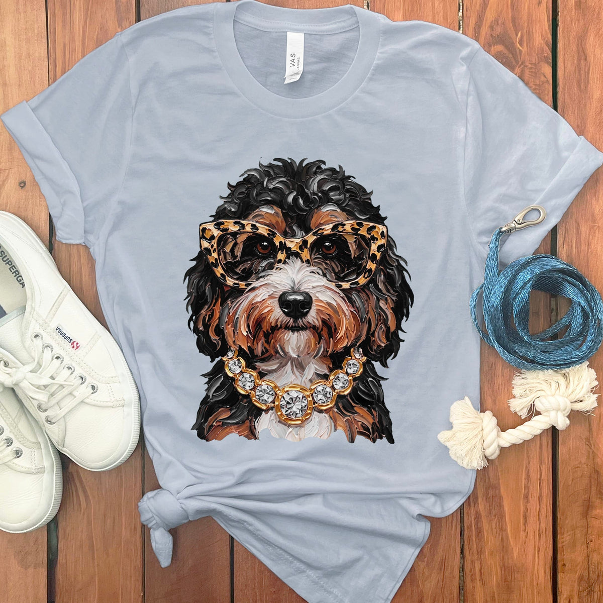 Bernedoodle Glam T-Shirt in Light Blue / S by Puppy Jo