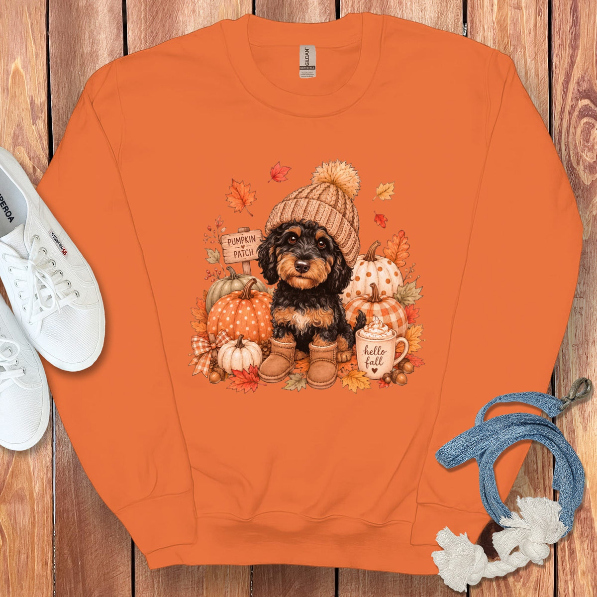 Phantom Goldendoodle Pumpkin Patch Sweatshirt in Orange / S by Puppy Jo