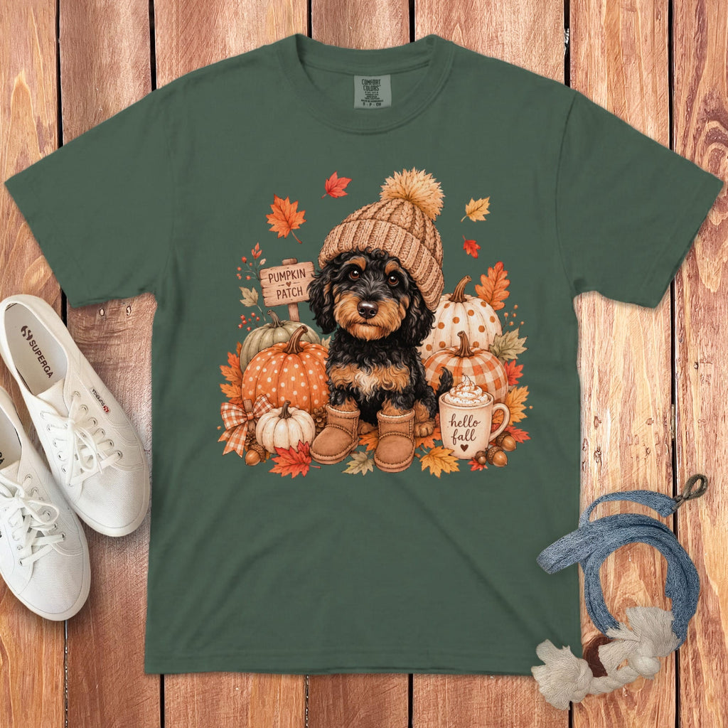 Phantom Goldendoodle Pumpkin Patch Signature T-Shirt in Blue Spruce / S by Puppy Jo