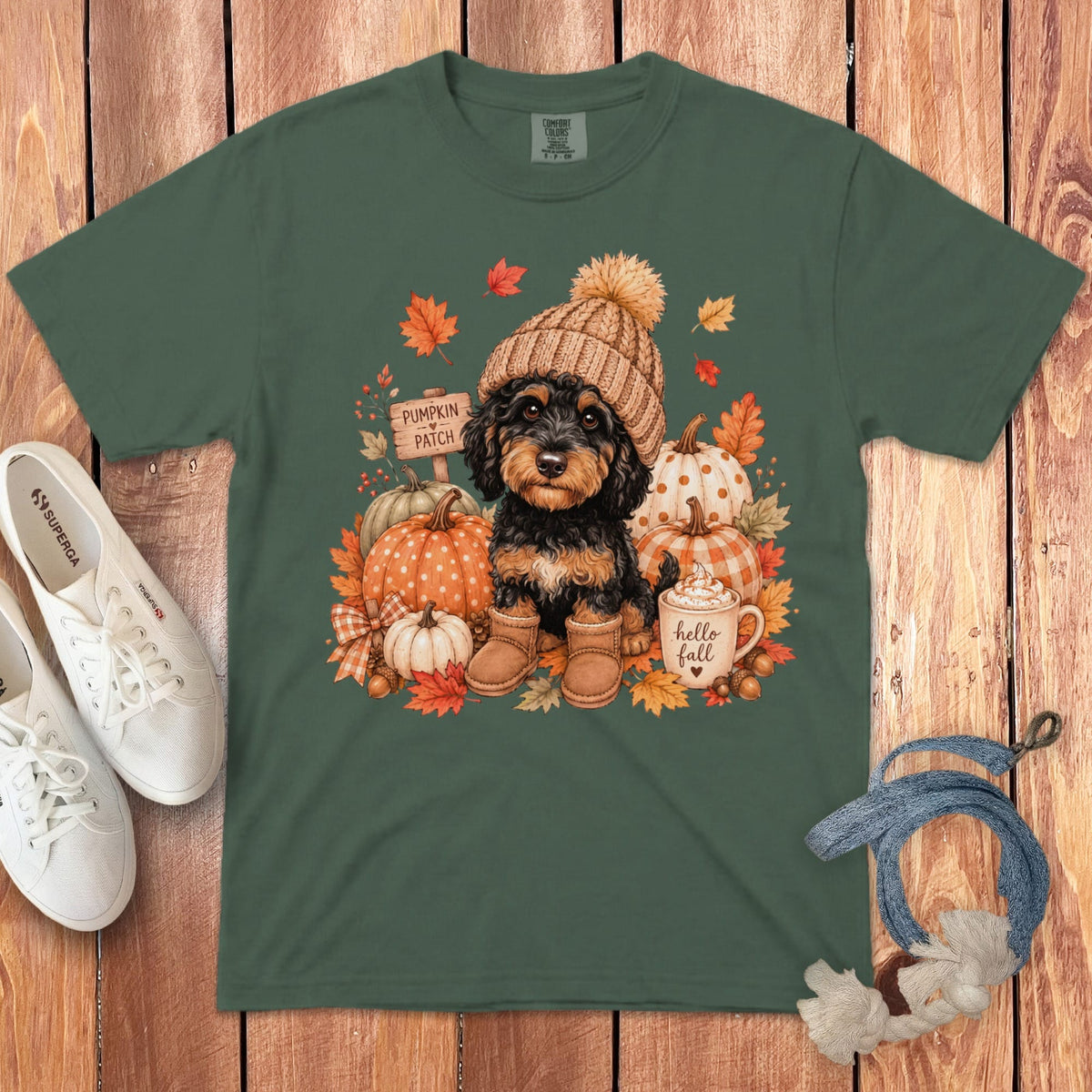 Phantom Goldendoodle Pumpkin Patch Signature T-Shirt in Blue Spruce / S by Puppy Jo