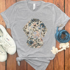 Floral Skull Graphic Grey Short Sleeve T-Shirt