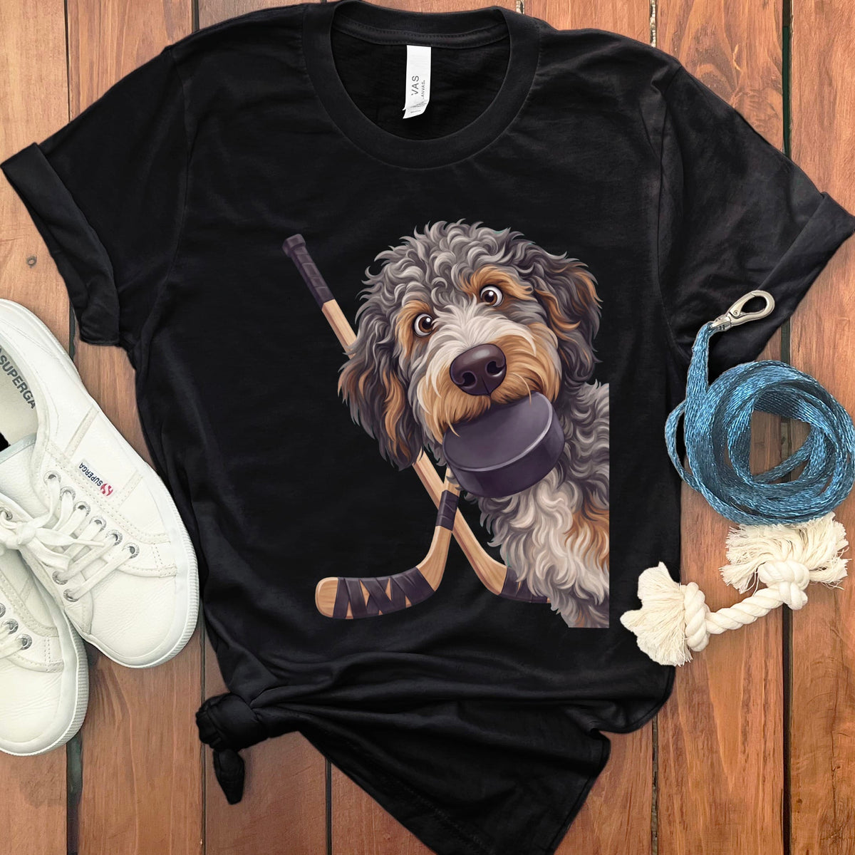 Aussiedoodle Hockey T-Shirt in Black / S by Puppy Jo