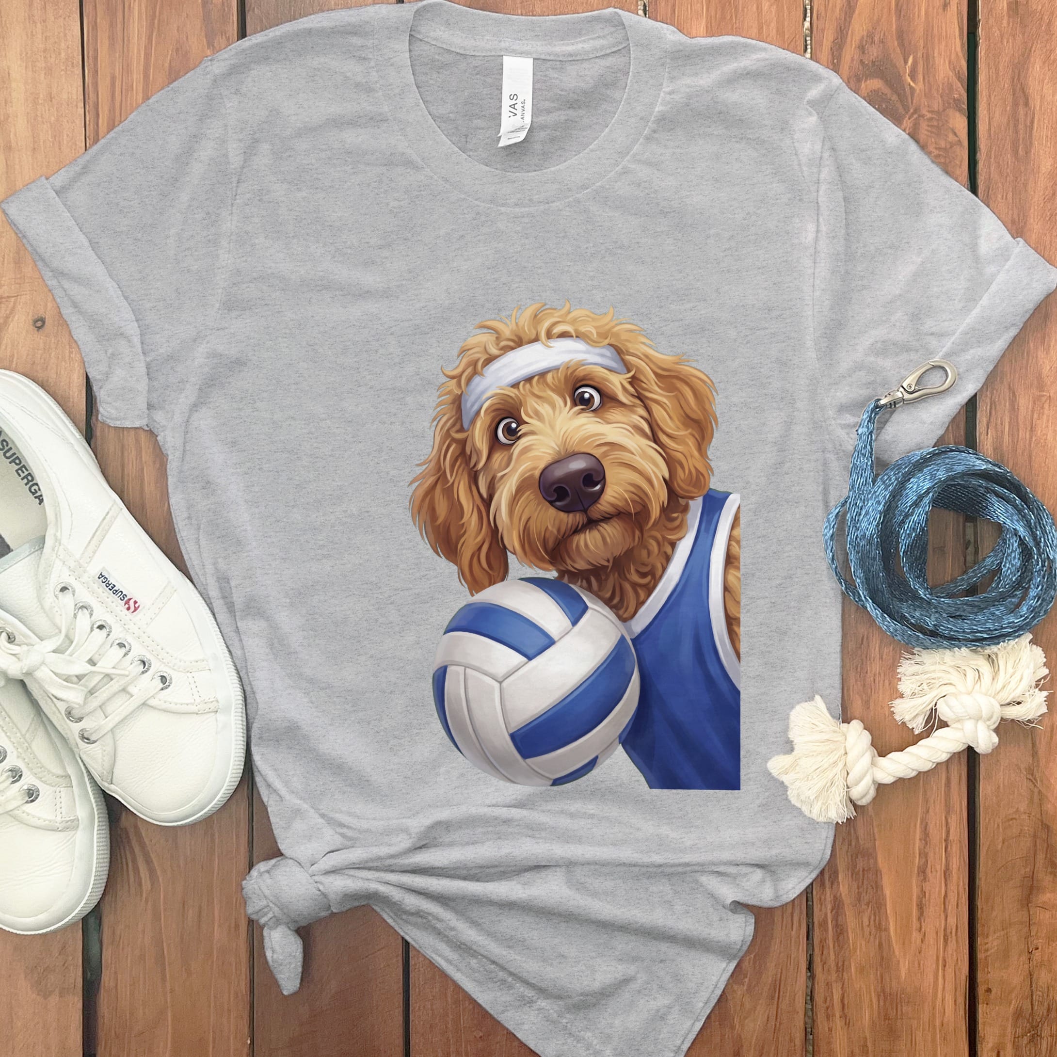 Apricot Goldendoodle Volleyball Player T-Shirt in Athletic Heather / S by Puppy Jo