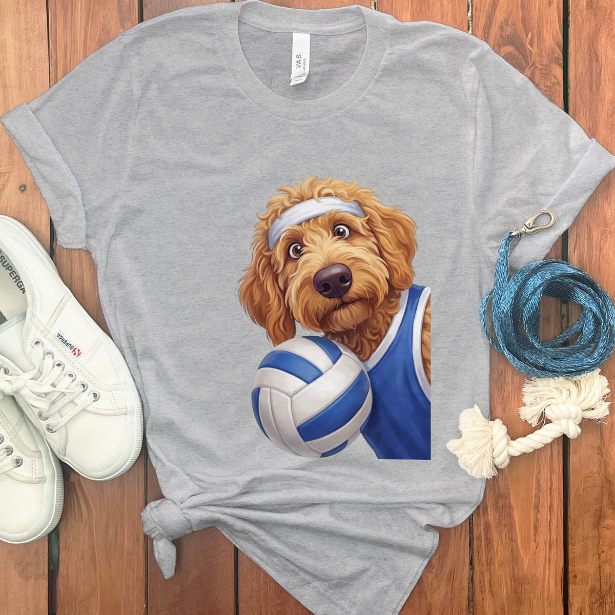 Apricot Goldendoodle Volleyball Player T-Shirt in Athletic Heather / S by Puppy Jo