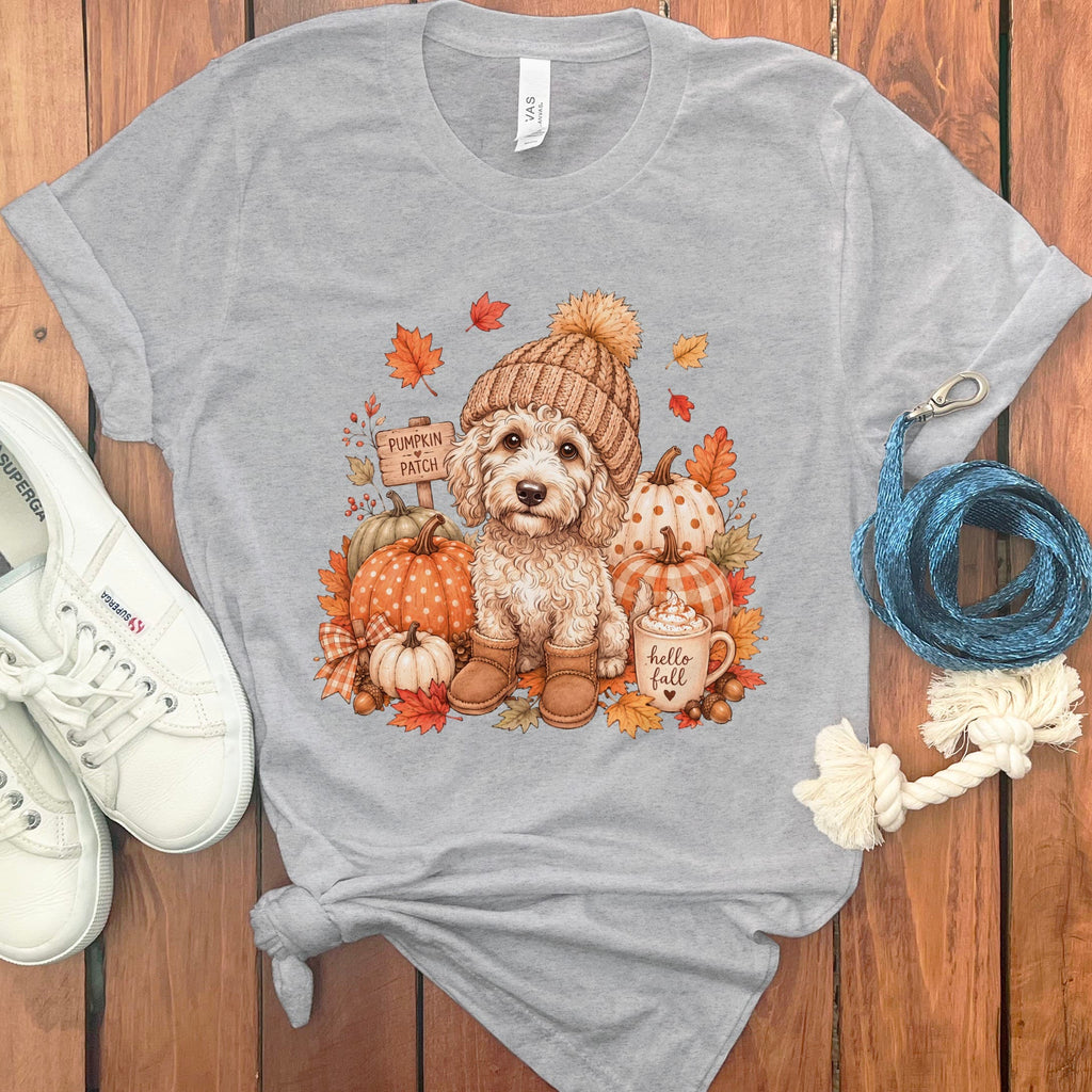 Maltipoo Pumpkin Patch T-Shirt in Athletic Heather / S by Puppy Jo