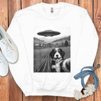 UFO and Dog Countryside Scene Sweatshirt