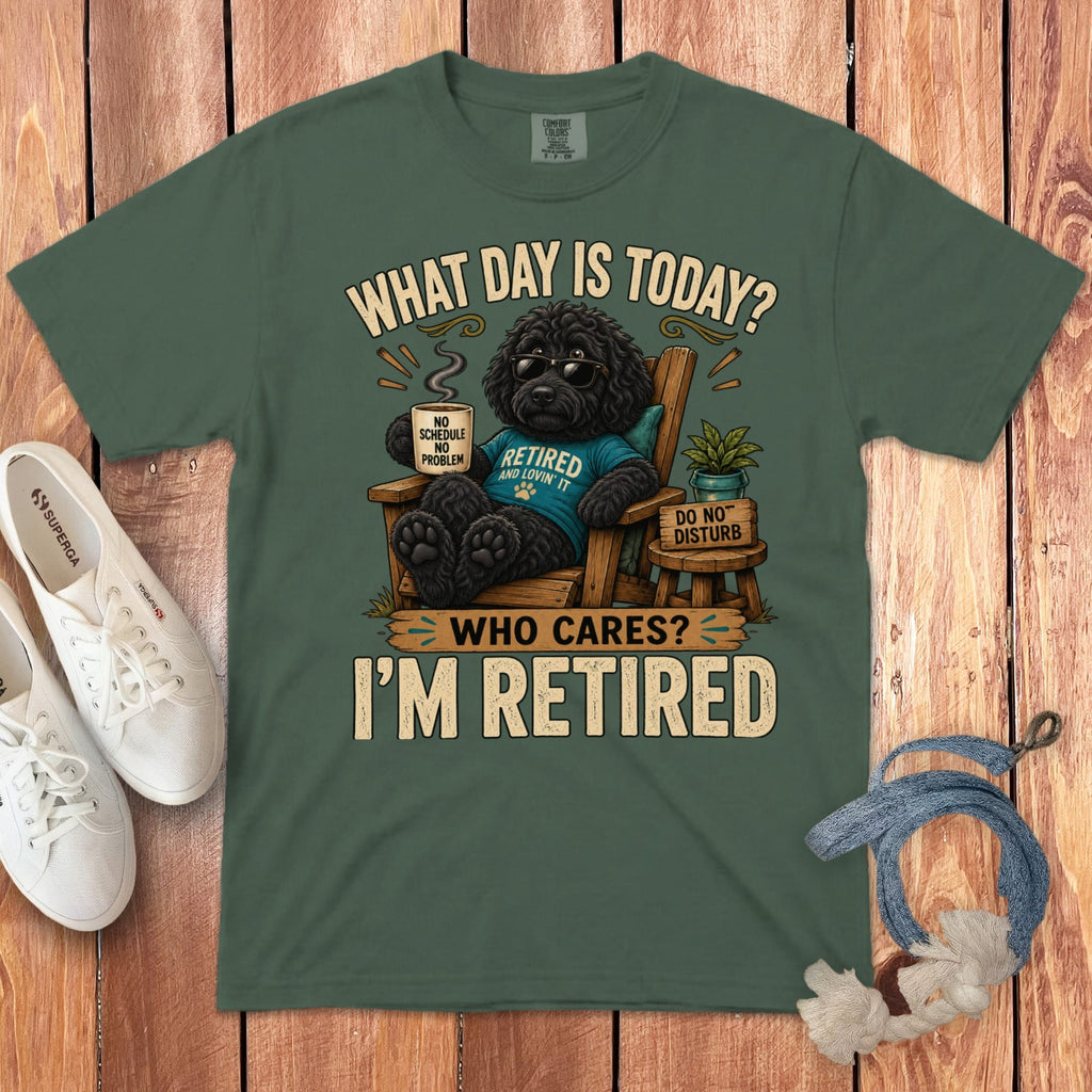 I'm Retired Black Goldendoodle Signature T-Shirt in Blue Spruce / S by Puppy Jo
