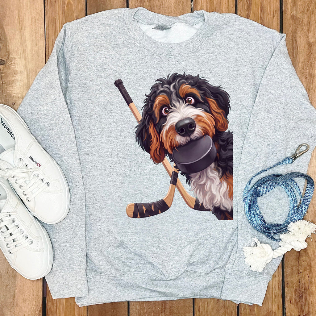 Bernedoodle Hockey Sweatshirt in Sport Grey / S by Puppy Jo