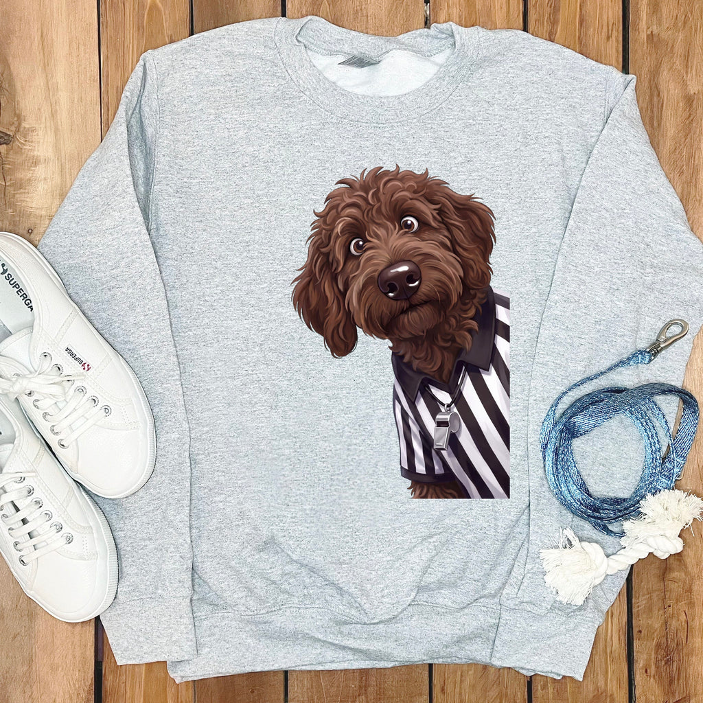 Chocolate Goldendoodle Football Referee Sweatshirt in Sport Grey / S by Puppy Jo