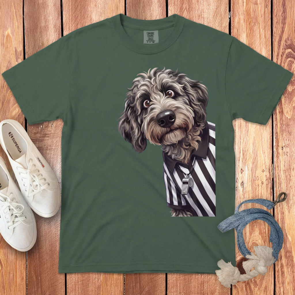 Merle Goldendoodle Football Referee Signature T-Shirt in Blue Spruce / S by Puppy Jo
