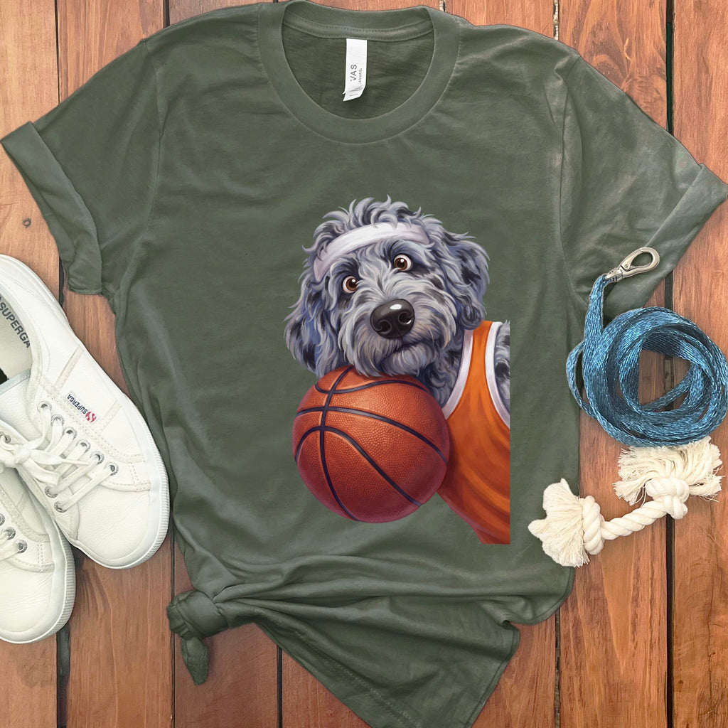 Merle Goldendoodle Basketball Player T-Shirt in Military Green / S by Puppy Jo