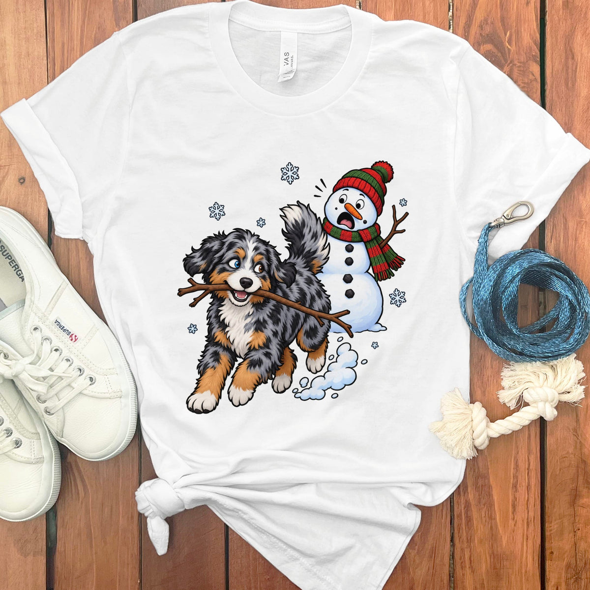Aussiedoodle Snowman T-Shirt in White / S by Puppy Jo