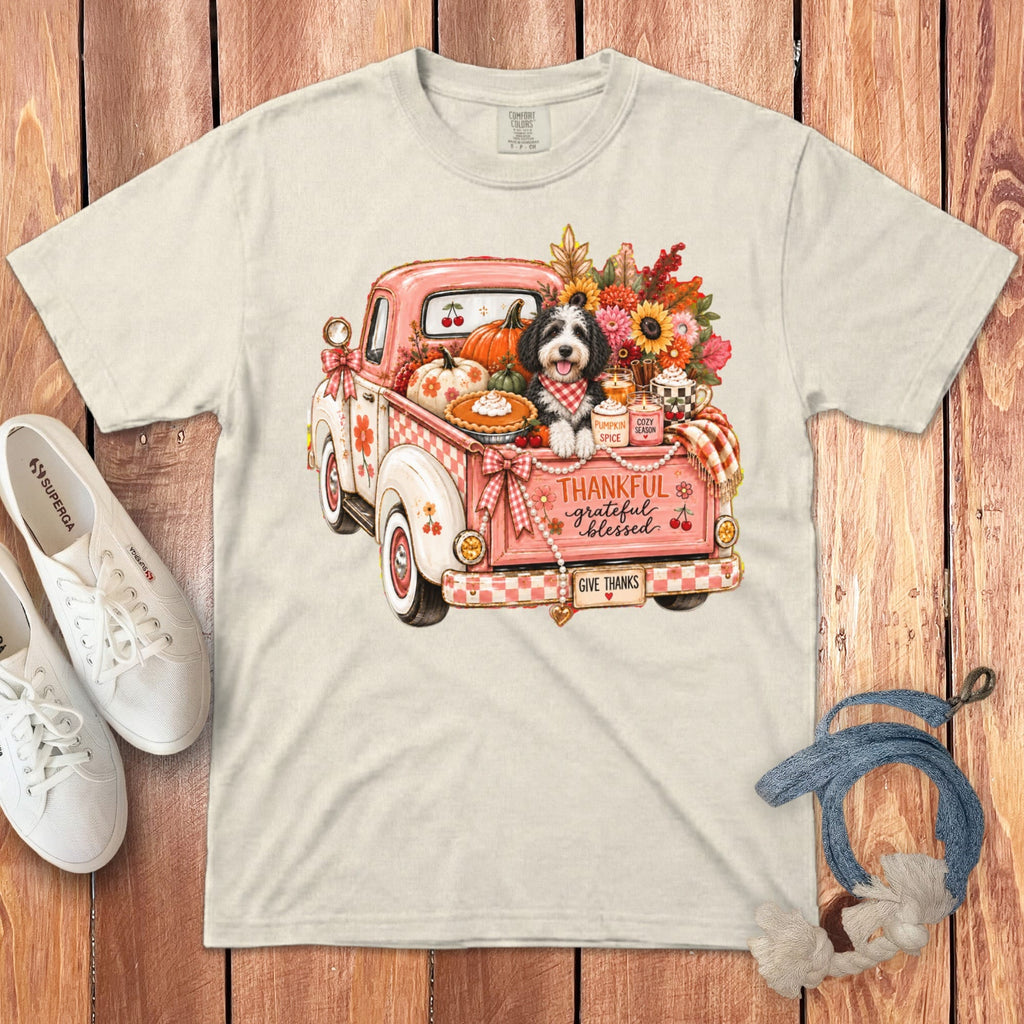 Sheepadoodle Fall Truck Signature T-Shirt in Ivory / S by Puppy Jo