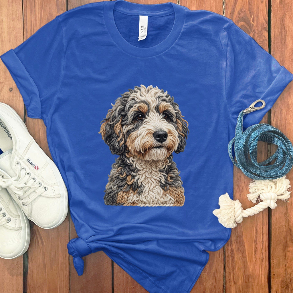 Cute Multicolored Dog Print on Blue T-Shirt
