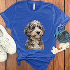 Cute Multicolored Dog Print on Blue T-Shirt