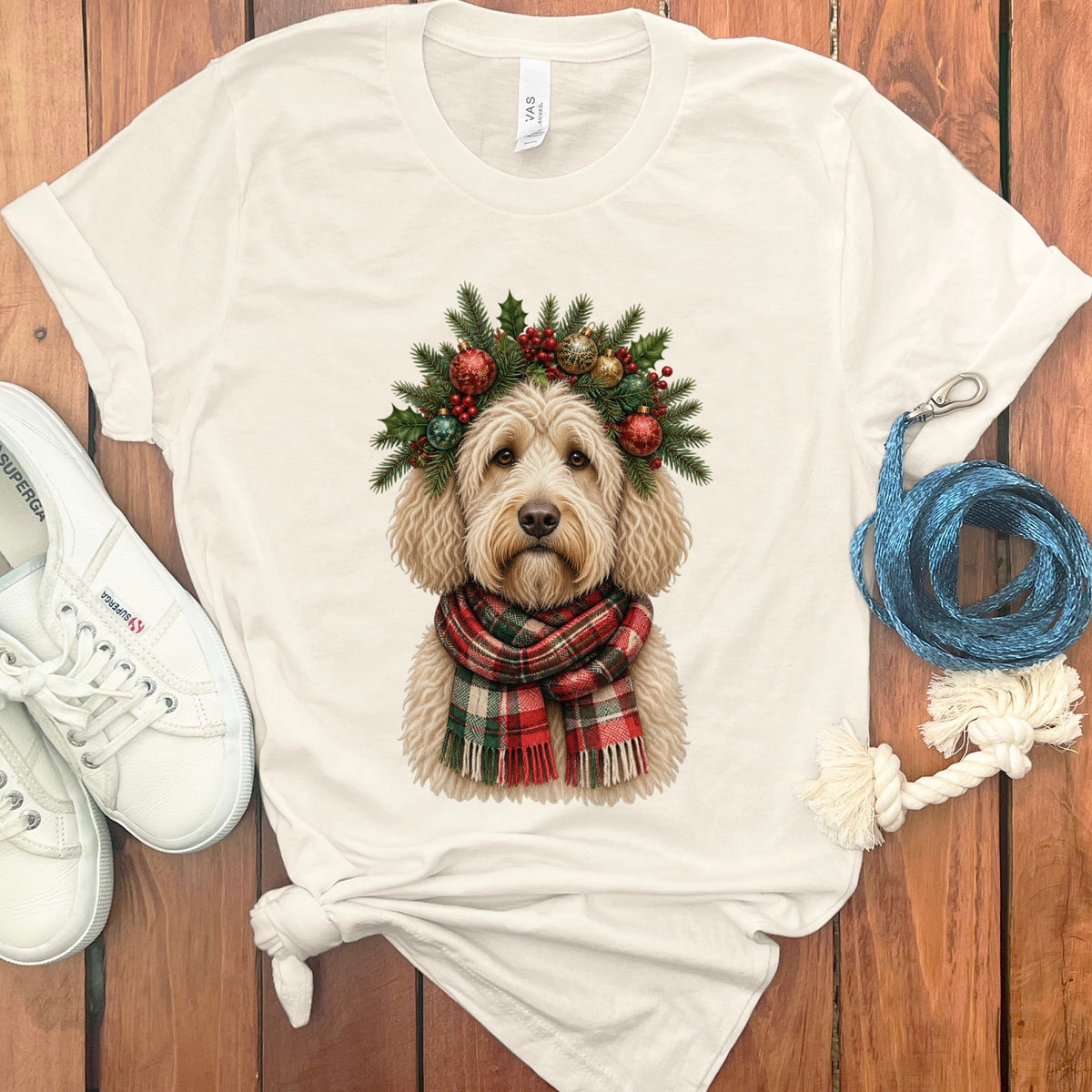 Cream Goldendoodle Holiday Crown T-Shirt in Natural / S by Puppy Jo