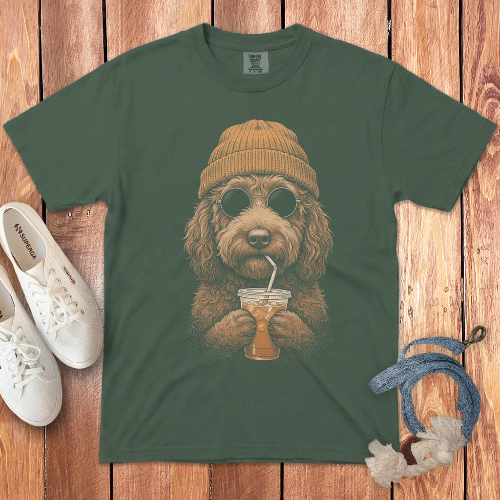 Chocolate Goldendoodle Ice Latte T-Shirt in Blue Spruce / S by Puppy Jo