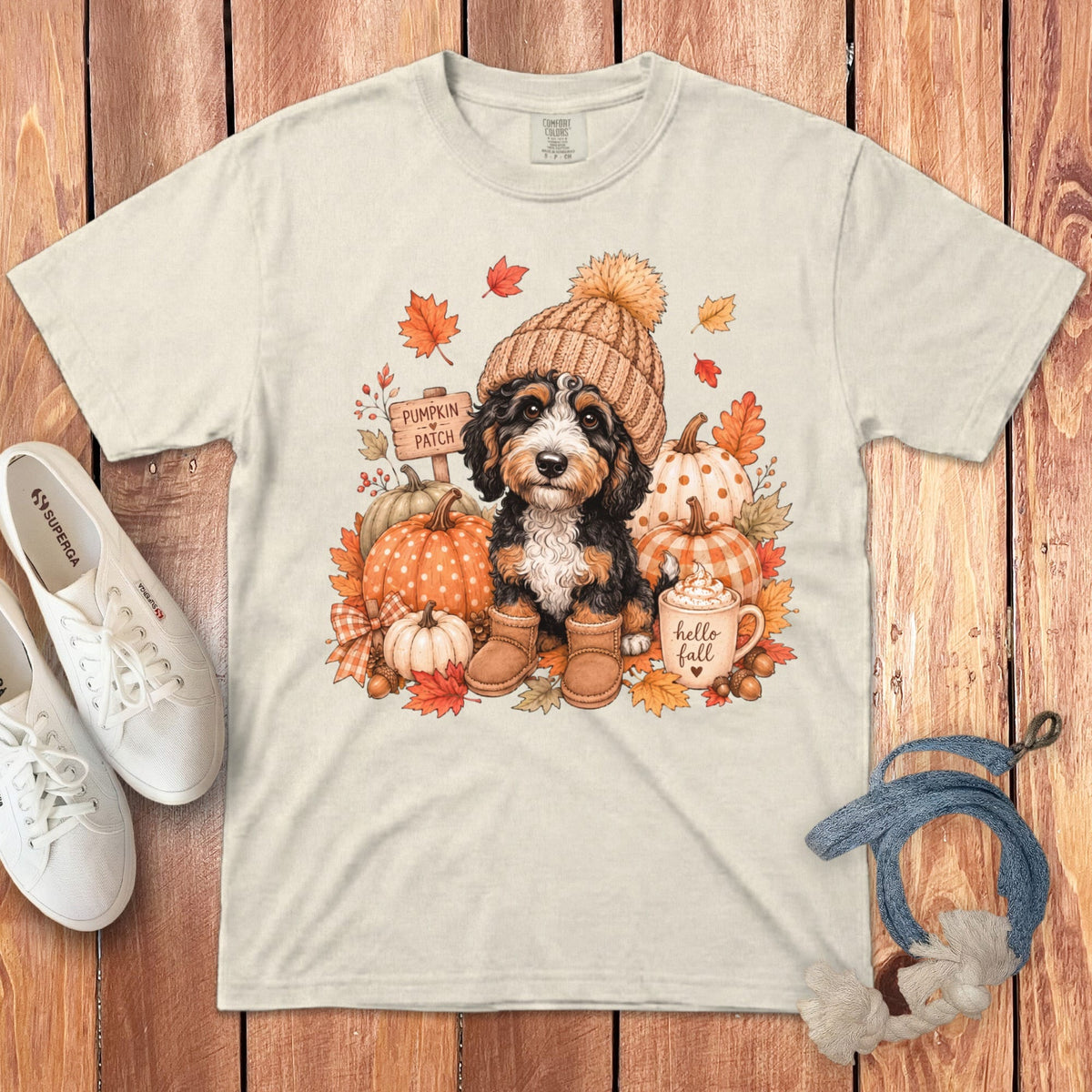 Bernedoodle Pumpkin Patch Signature T-Shirt in Ivory / S by Puppy Jo
