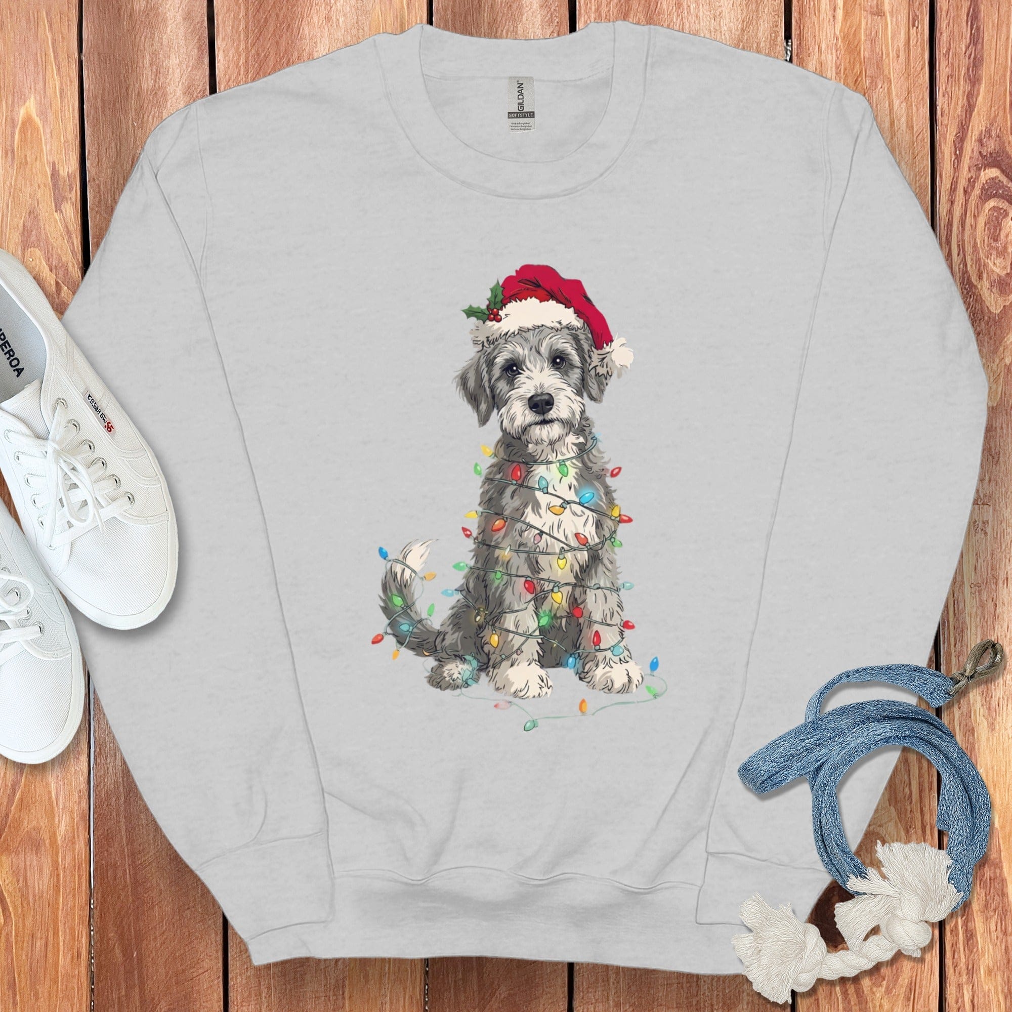 Dog Wrapped in Christmas Lights Sweatshirt
