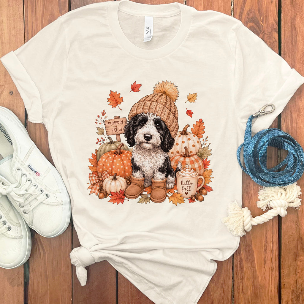 Sheepadoodle Pumpkin Patch T-Shirt in Natural / S by Puppy Jo