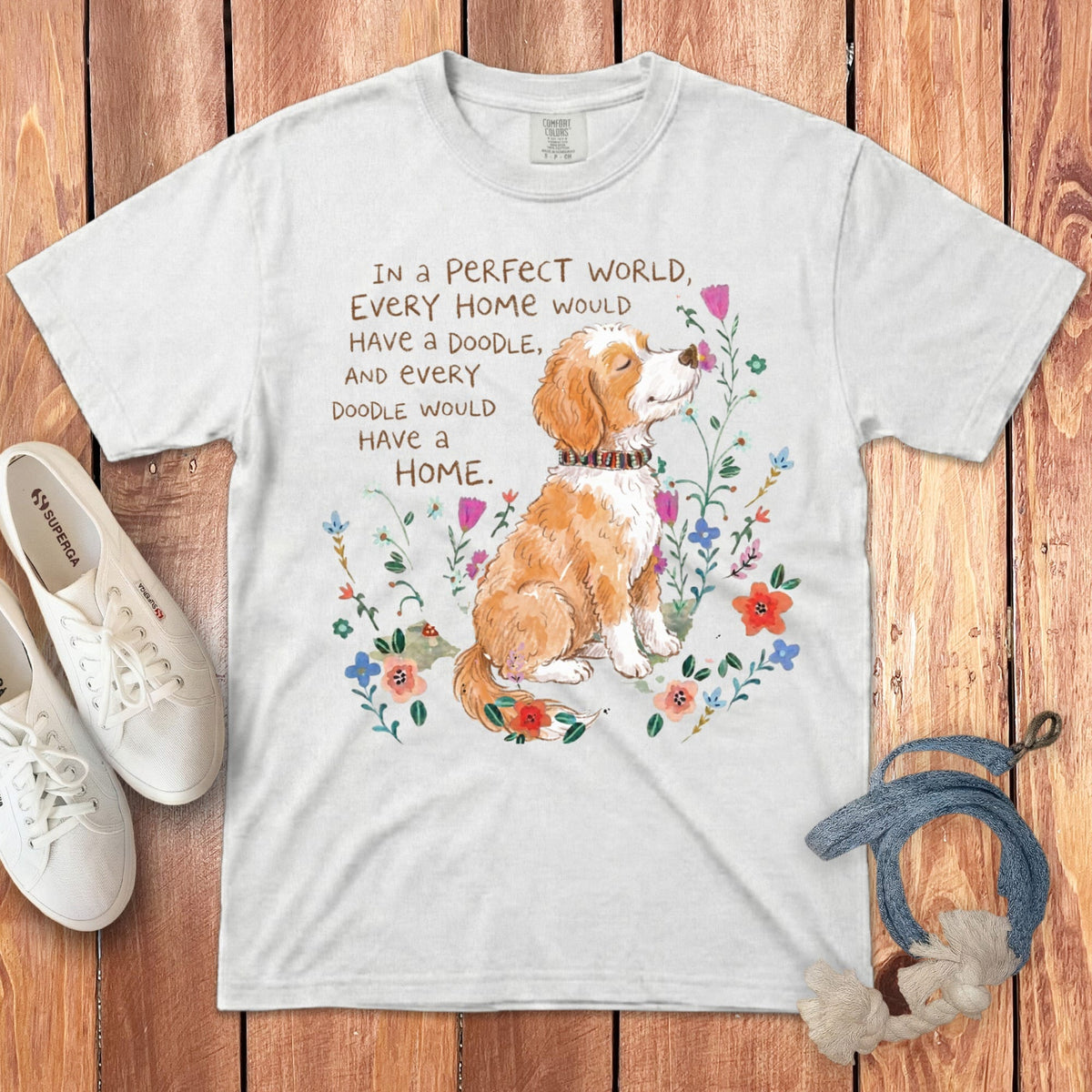 Perfect World Parti Goldendoodle Signature T-Shirt in White / S by Puppy Jo
