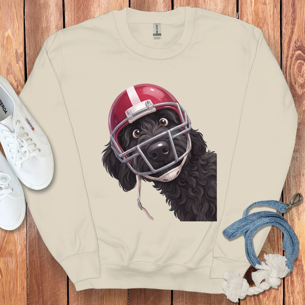 Black Goldendoodle Football Helmet Sweatshirt in Sand / S by Puppy Jo