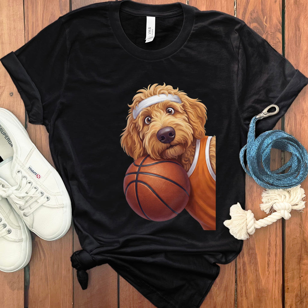 Apricot Goldendoodle Basketball Player T-Shirt in Black / S by Puppy Jo