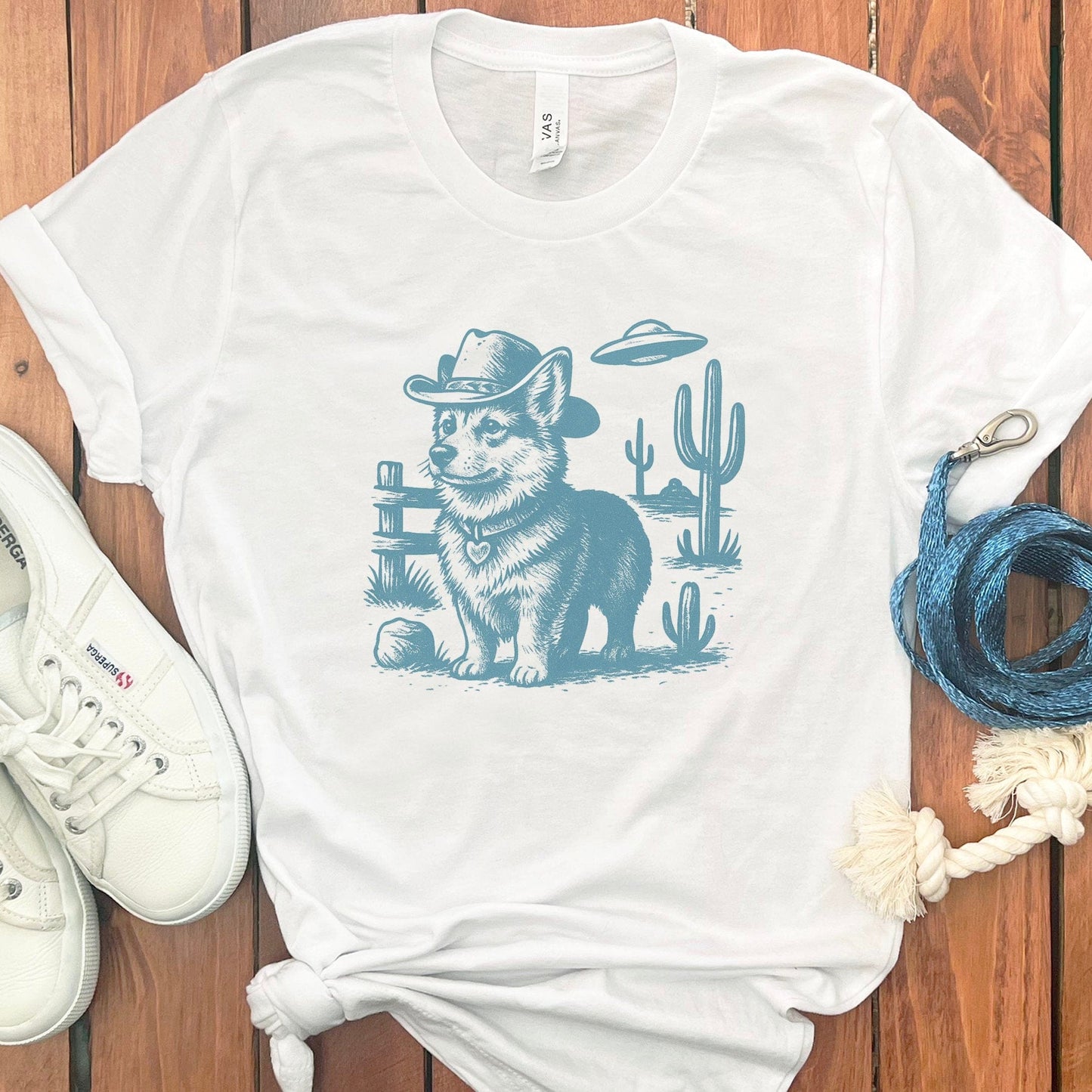 Cute Cowboy Corgi Graphic Art Casual T-Shirt product