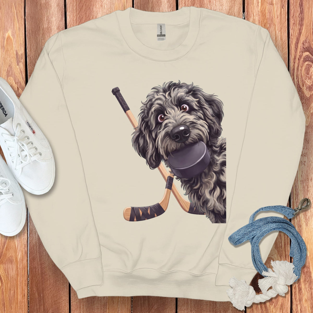 Merle Goldendoodle Hockey Sweatshirt in Sand / S by Puppy Jo