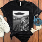 Funny Dog and UFO Printed Graphic T-shirt