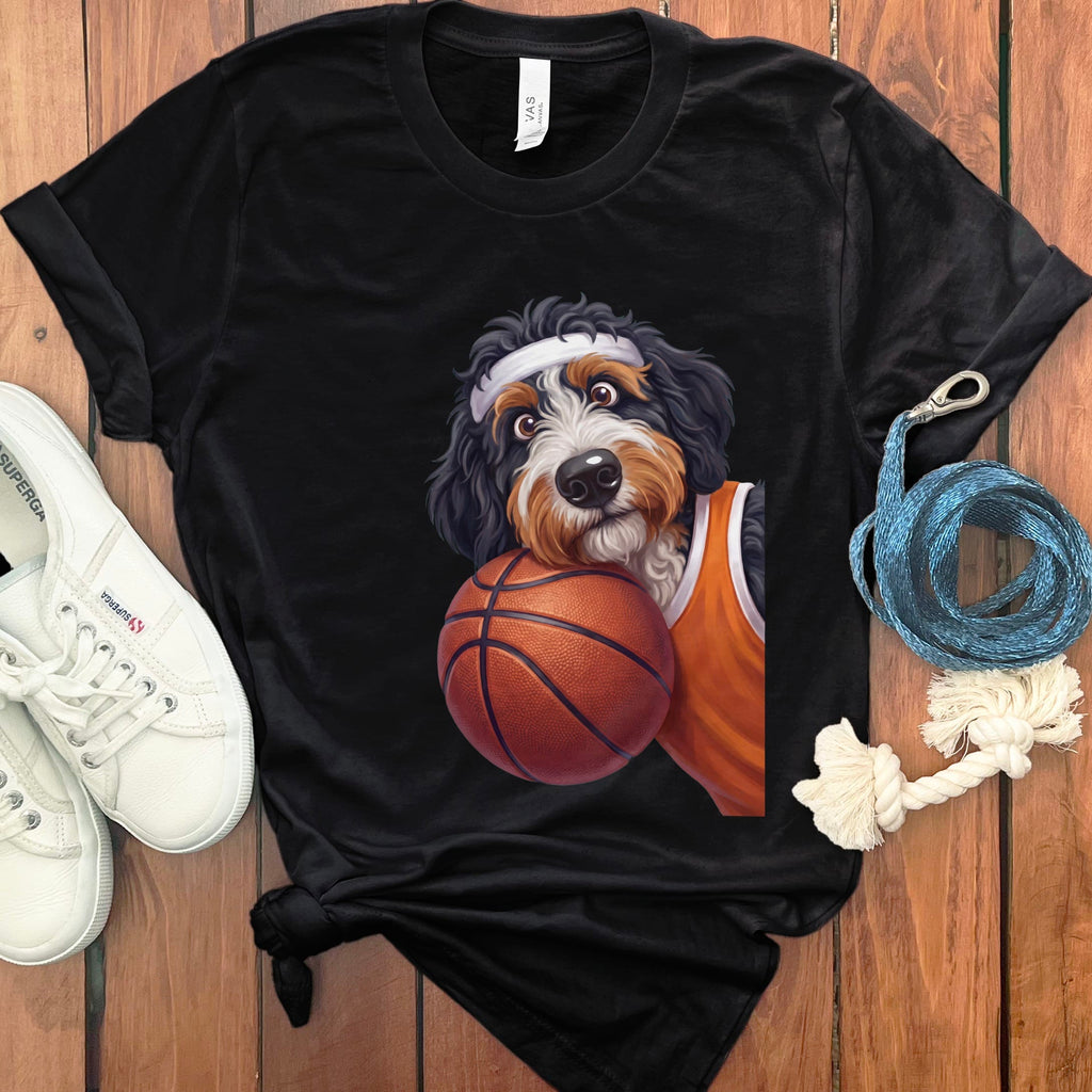 Bernedoodle Basketball Player T-Shirt in Black / S by Puppy Jo